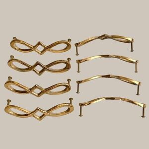 Set of 8 Solid Brass Vintage 5” Curved Drawer Pulls Cabinet Hardware